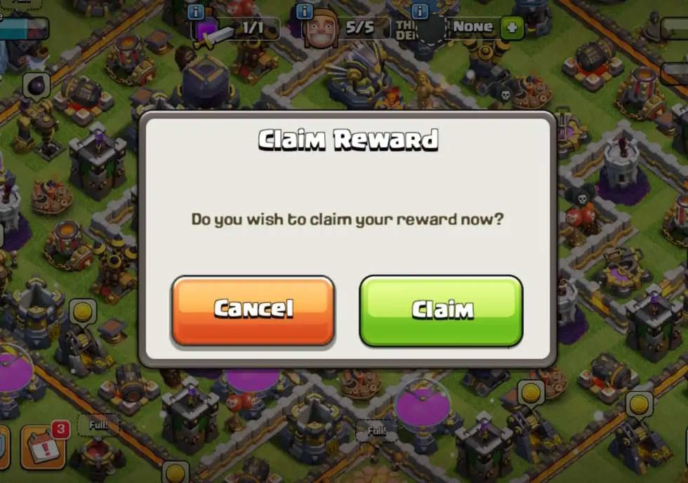 Nhấn nút đổi thưởng miễn phí trong Clash of Clans