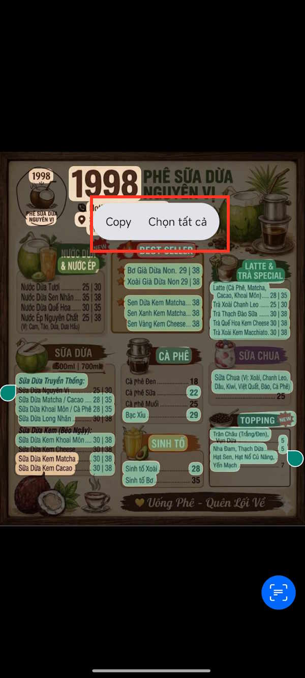 Sao chép chữ trong ảnh trên Zalo