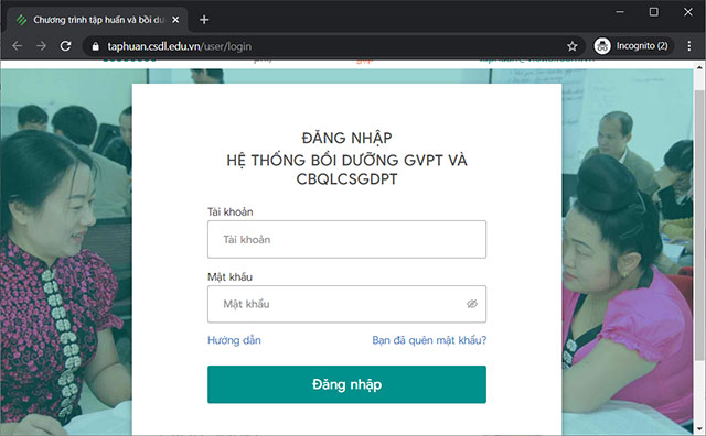  Cách đăng nhập tập huấn taphuan.csdl.edu.vn 