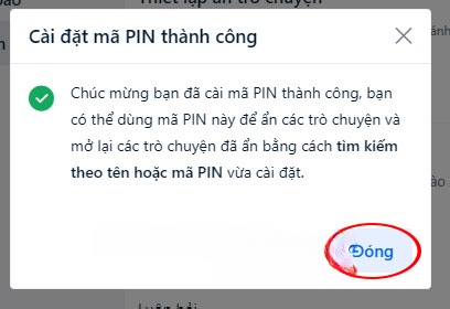 Cài đặt mã pin thành công