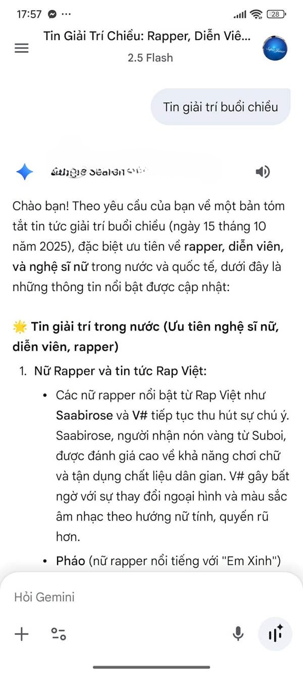 Yêu cầu đưa tin tức Gemini