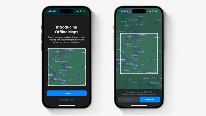 Bản đồ ngoại tuyến trên iOS 17 giúp người dùng điều hướng, nhận chỉ đường ngay cả khi không có kết nối Internet