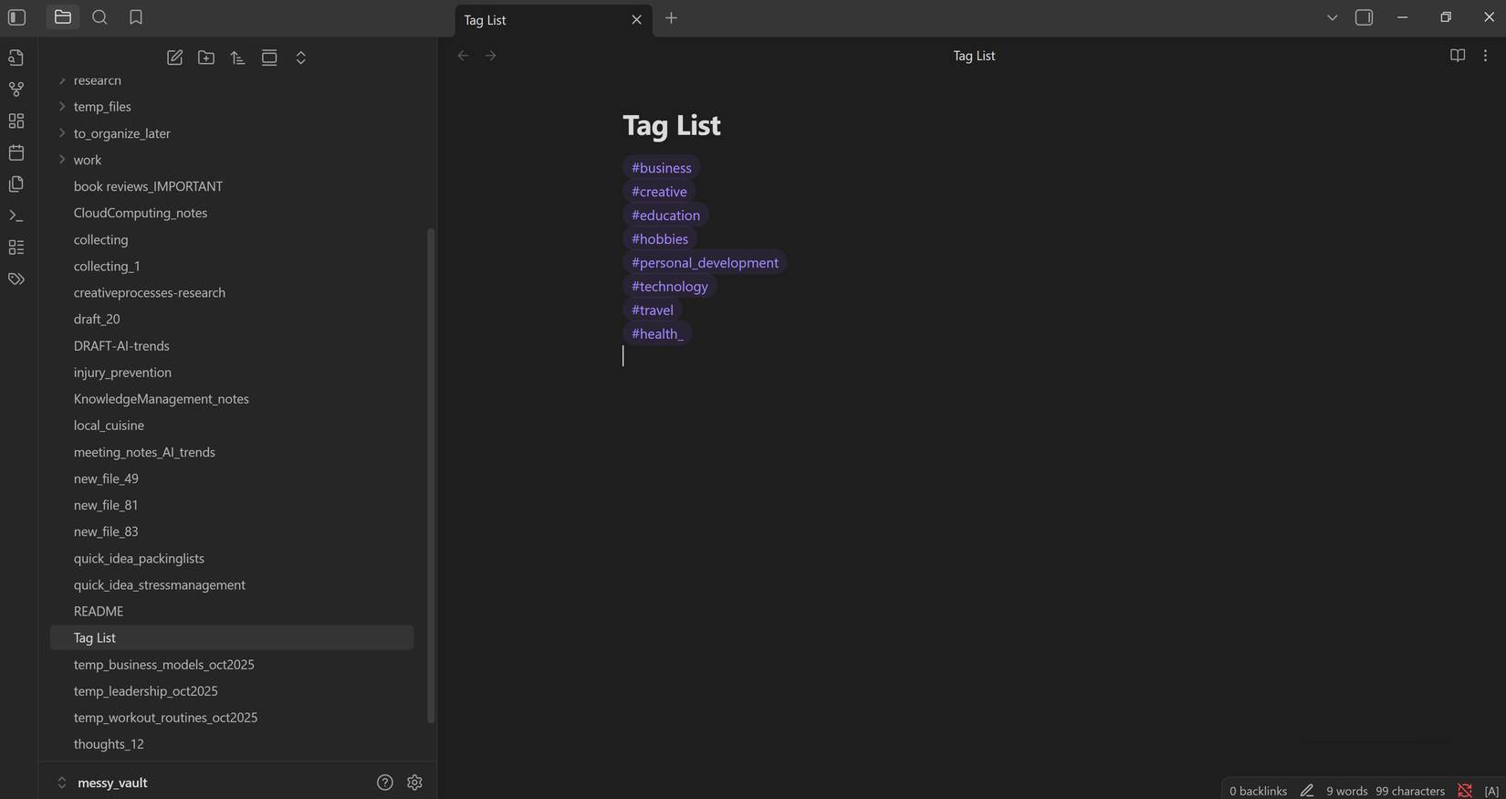 Tạo ghi chú Tag List