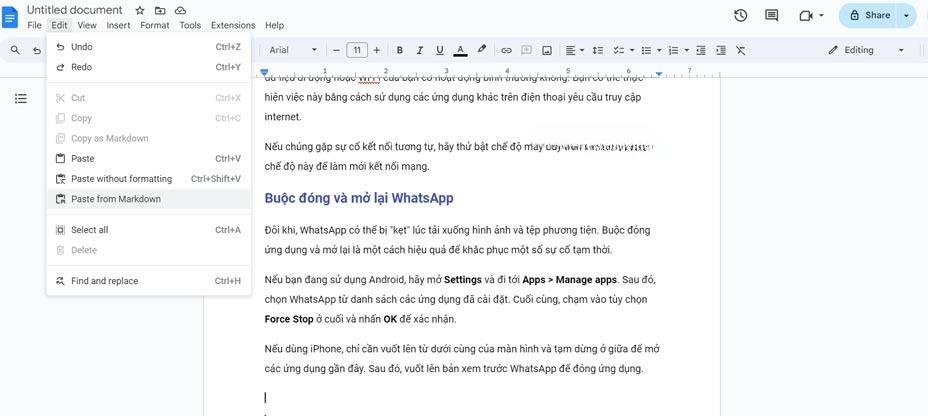 Tính năng Markdown trong Google Docs