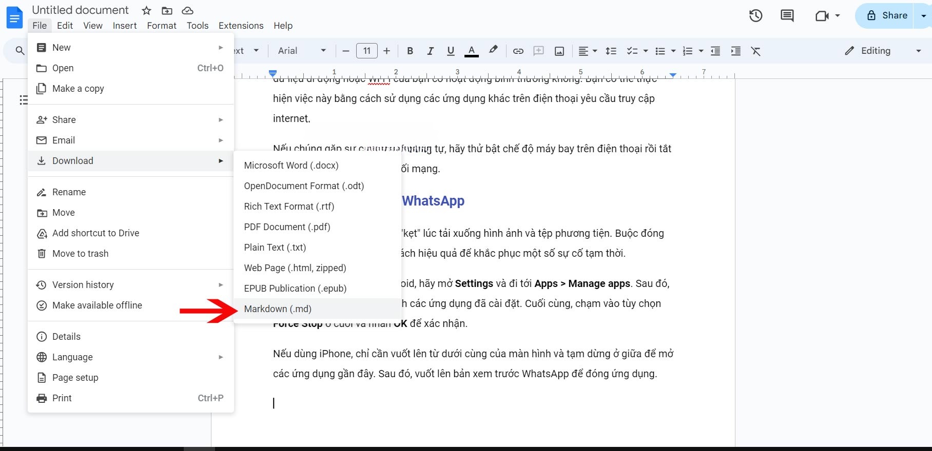 Xuất file Markdown trong Google Docs