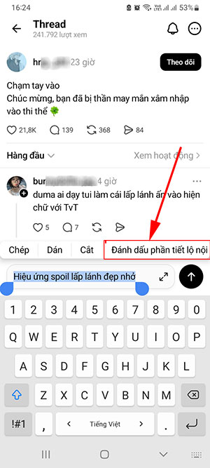 Cách sử dụng tính năng Spoiler trên Threads