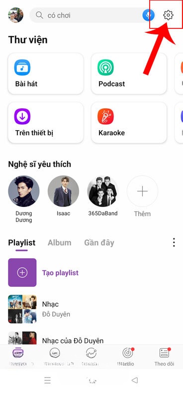 Chạm vào biểu tượng cài đặt