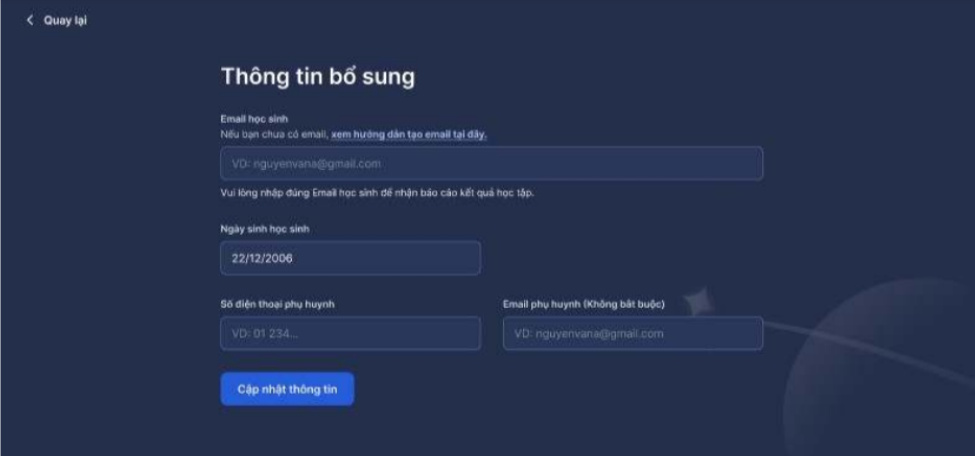 Cập nhật bổ sung thông tin học FSEL