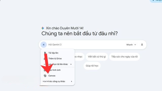 Click chuột chọn mục Canvas