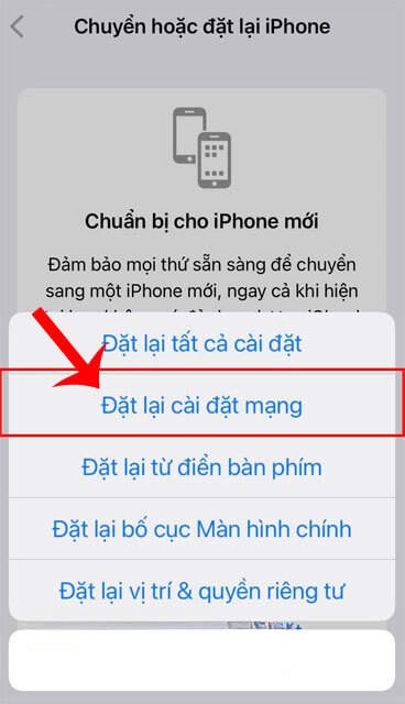 Ấn vào mục Đặt lại cài đặt mạng.