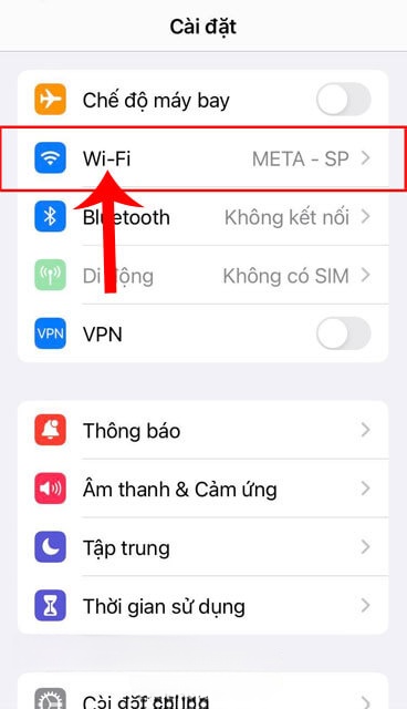 Nhấn vào mục Wi-Fi