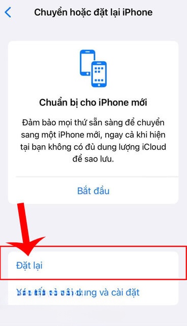 Nhấn vào mục Đặt lại.