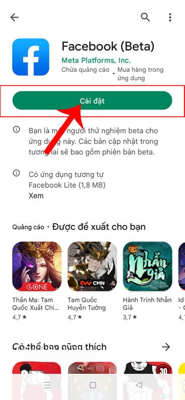 Cài đặt lại ứng dụng Facebook