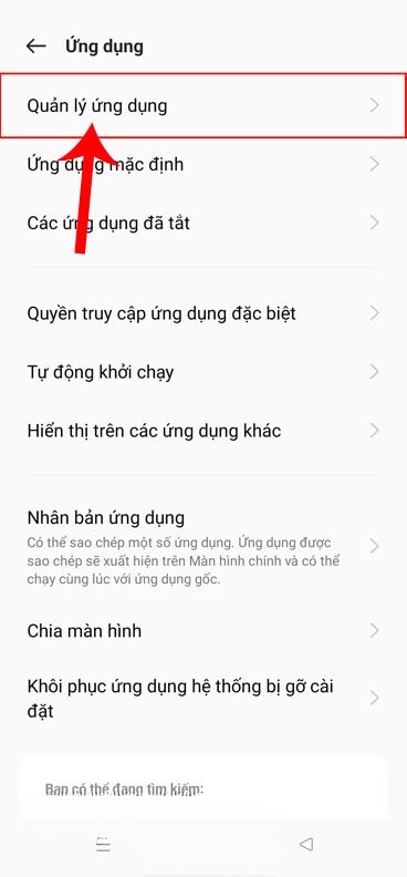 Ấn vào mục Quản lý ứng dụng