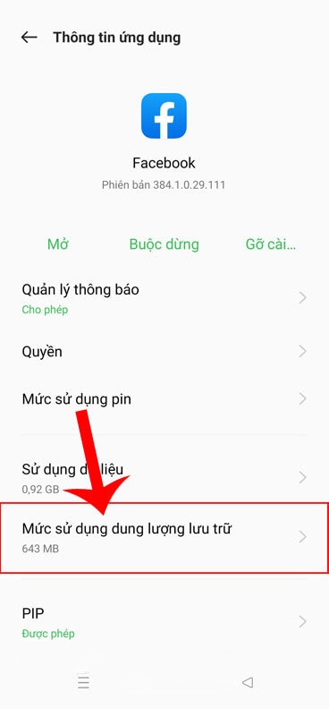 Nhấn vào mục Mức sử dụng dung lượng lưu trữ