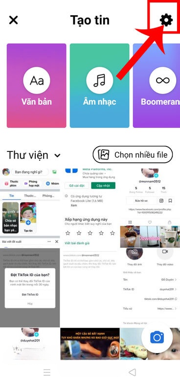 Chạm vào biếu tượng cài đặt
