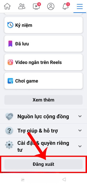 Ấn nút Đăng xuất