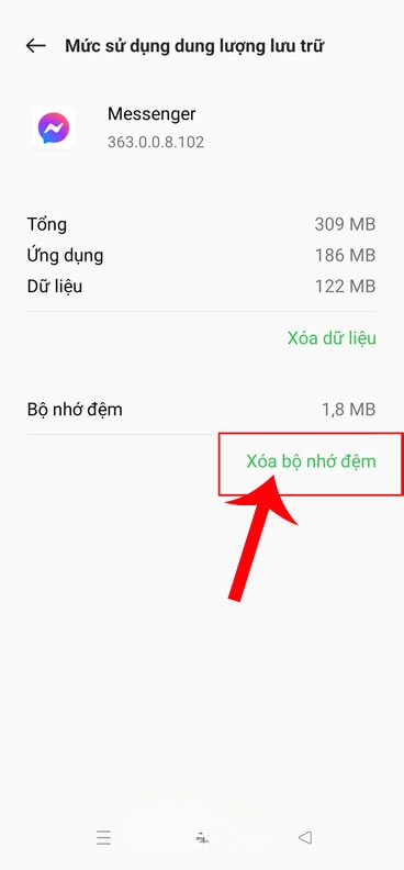 Ấn vào mục Xóa bộ nhớ đệm