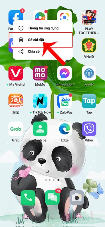 Gỡ cài đặt của ứng dụng