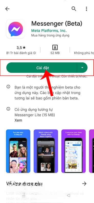 Ấn vào mục Cài đặt
