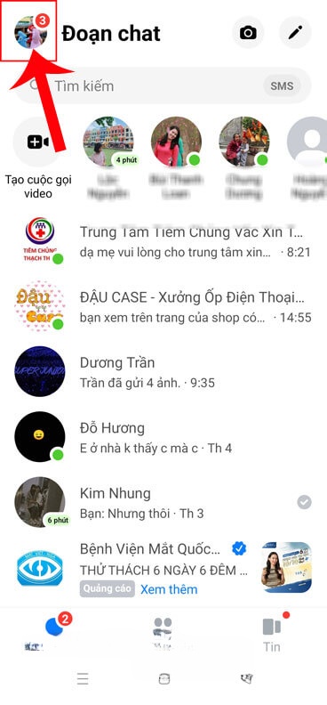 Ấn vào ảnh đại diện