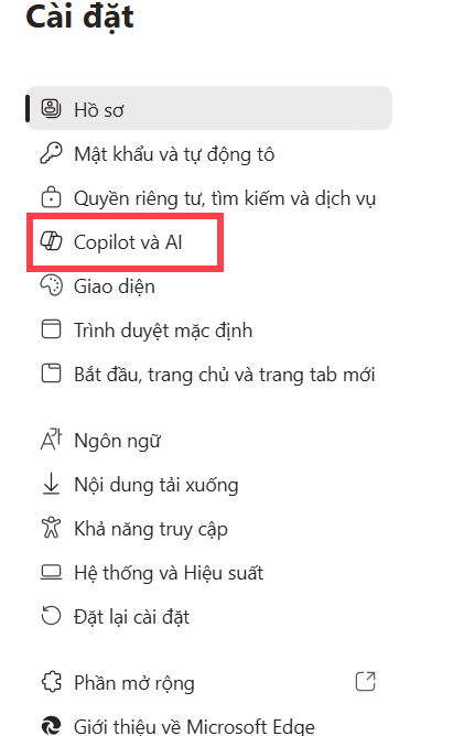 Cài đặt trên Edge