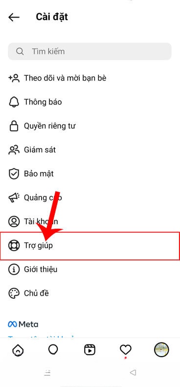 Nhấn vào mục Trợ giúp