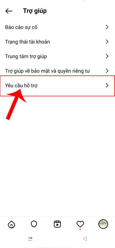 Ấn vào mục Yêu cầu hỗ trợ