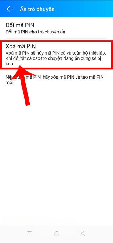 Nhấn vào mục Xóa mã PIN