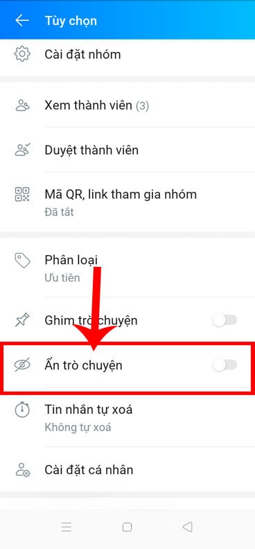 Nhấn vào mục Ẩn trò chuyện