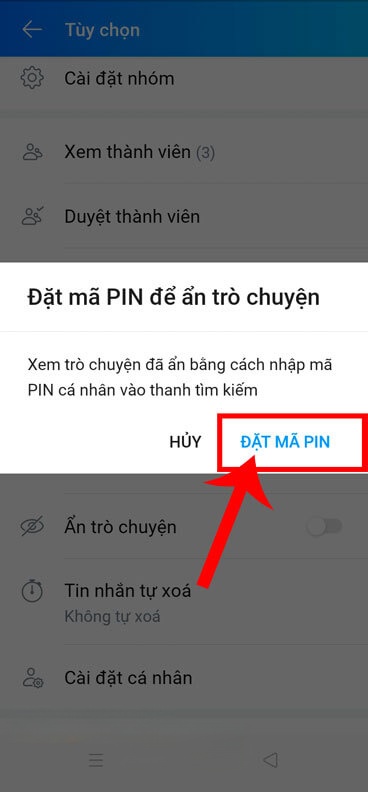 Nhấn vào nút Đặt mã PIN