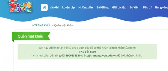  Cách lấy lại mật khẩu Trạng Nguyên Tiếng Việt 