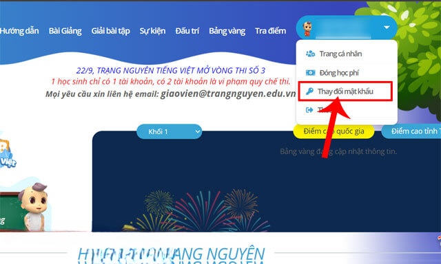 Nhấn vào mục Thay đổi mật khẩu