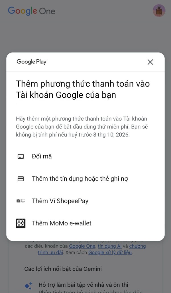 Thêm phương thức thanh toán vào Google