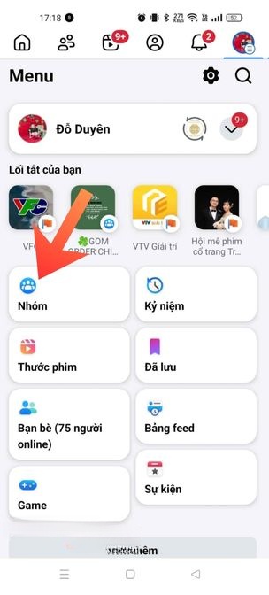 Chạm vào mục Nhóm