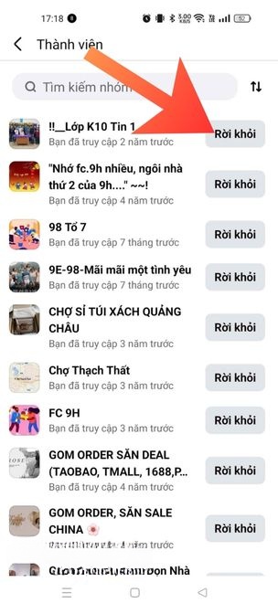 Chạm vào nút Rời khỏi phía bên phải một nhóm bất kỳ