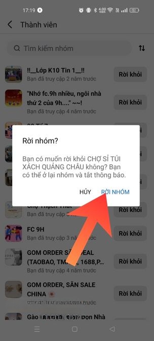 Nhấn vào nút Rời nhóm