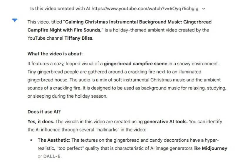 Kiểm tra video YouTube của Tiffany Bliss xem có sử dụng AI trong ứng dụng Gemini