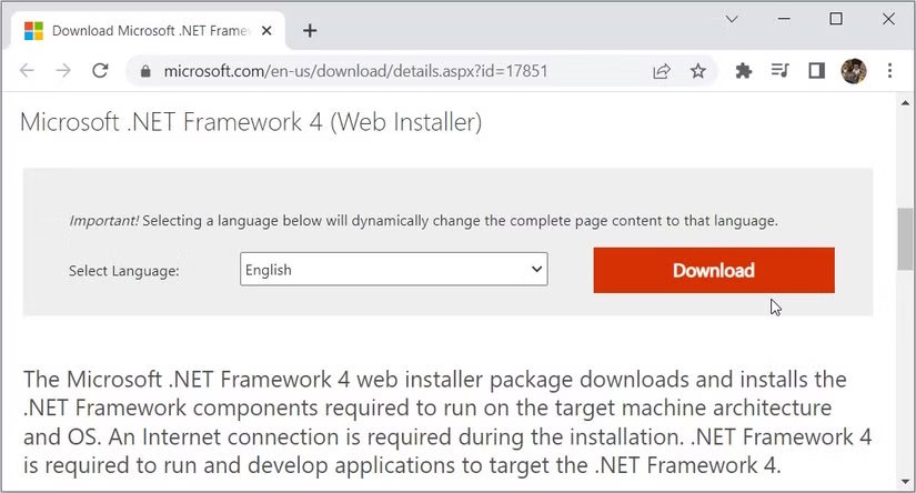 Tải file cài Microsoft .NET Framework 4 chính thức từ trang chủ