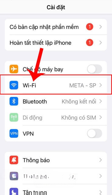 Nhấn vào mục Wi-Fi