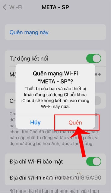Ấn vào nút Quên