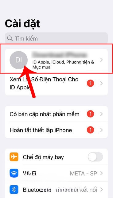 Nhấn vào tài khoản Apple ID