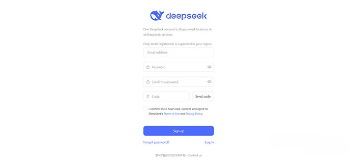 Giao diện trang đăng ký tài khoản DeepSeek