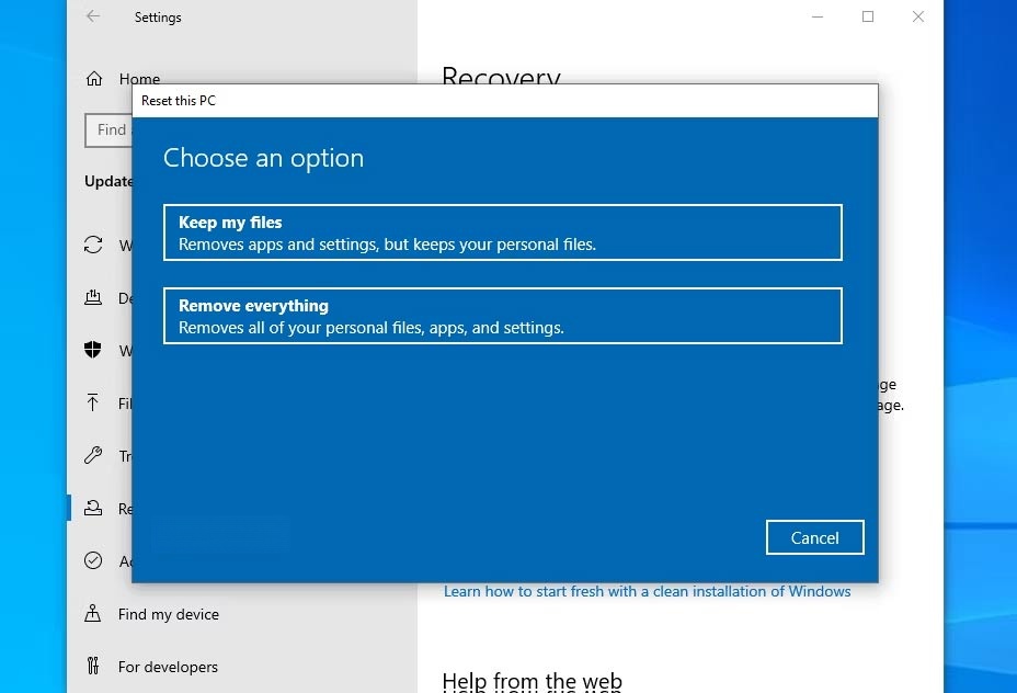 Tùy chọn trên Windows 10