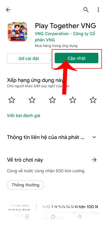 Chạm vào nút Cập nhật