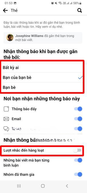 Ở phần “Nhận thông báo về”, hãy tắt tùy chọn Lượt nhắc đến hàng loạt