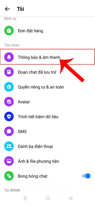 Chạm vào mục Thông báo & âm thanh