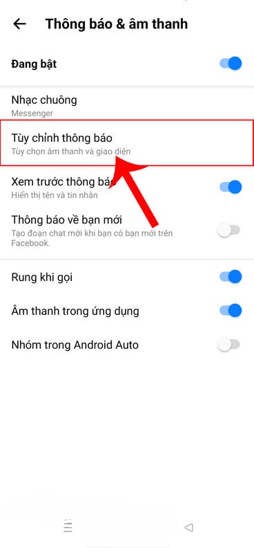 Nhấn vào mục Tùy chỉnh thông báo