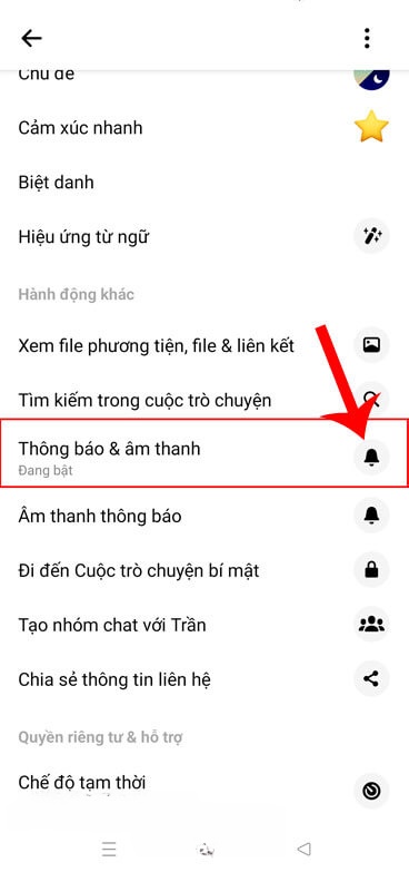 Nhấn vào mục Thông báo & m thanh