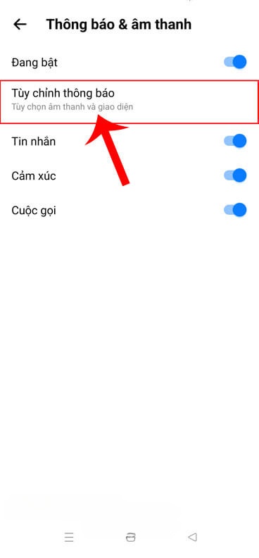 Ấn vào mục Tùy chỉnh thông báo